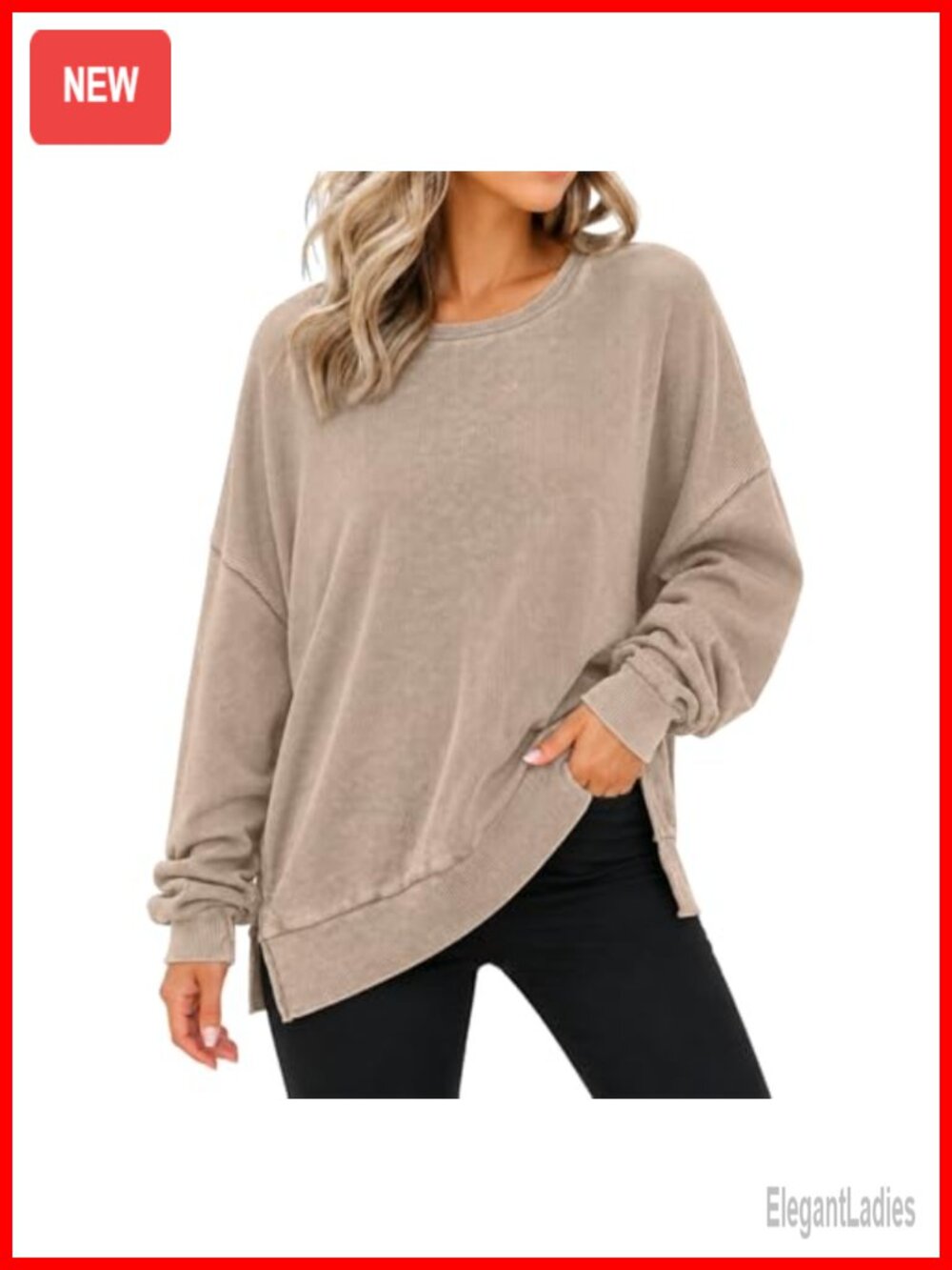 Oversized Waffle Knit Crewneck Sweatshirt Loose Fit Pullover